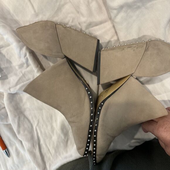gianni bini Beige Leather Studded Block heels Size 8M Rockstud - Picture 5 of 8